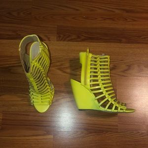 Neon Yellow Caged Wedge Sandal